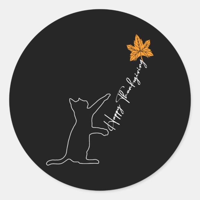 Cat Fall Leaf Balloon Thanksgiving Day Cute Kitten Classic Round Sticker (Front)