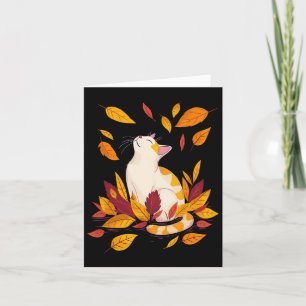 Cat Fall Leaf Tree Hello Autumn Thanksgiving  Card