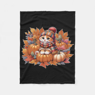 Cat-fall-leaves-hello-autumn-cat-kitten-lover-than Fleece Blanket