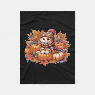 Cat-fall-leaves-hello-autumn-cat-kitten-lover-than Fleece Blanket