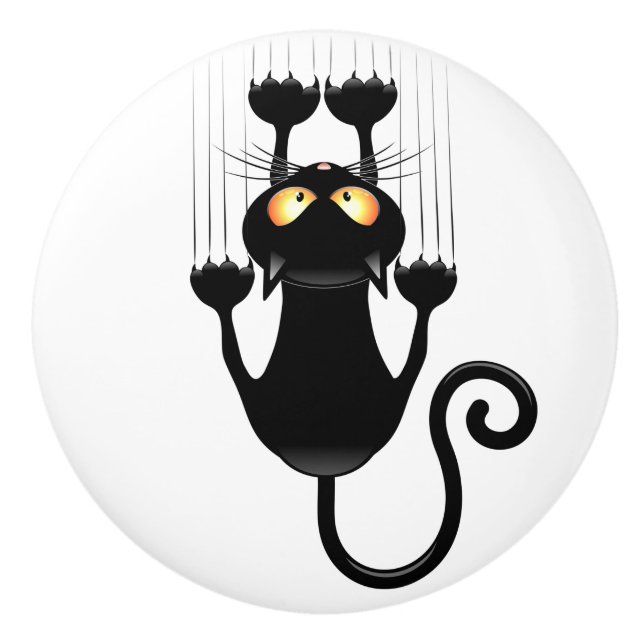 Cat Falling down fun cartoon character Ceramic Knob (Front)