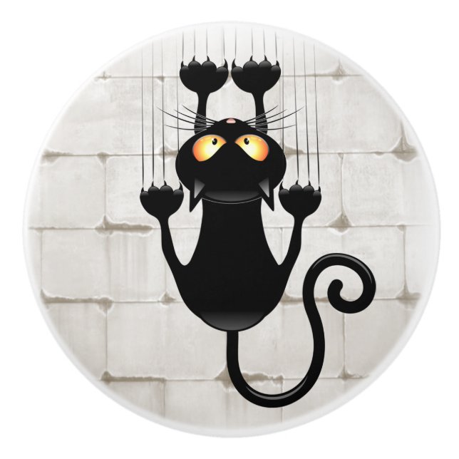 Cat Falling down fun cartoon character Ceramic Knob (Front)