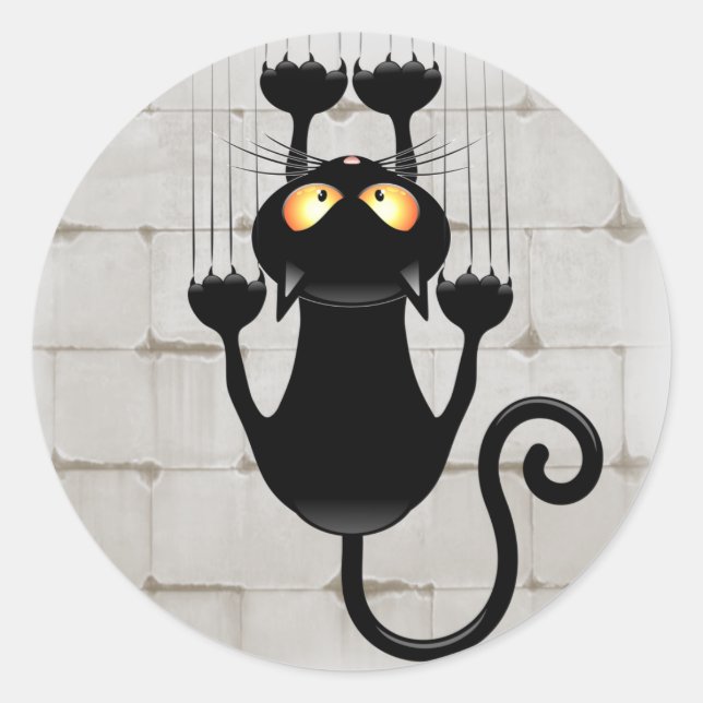 Cat Falling down fun cartoon character Classic Round Sticker (Front)