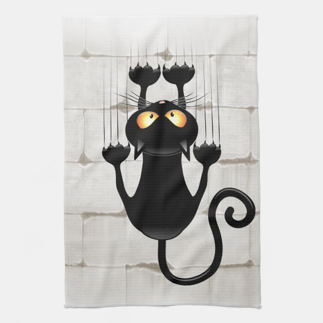 Cat Falling down fun cartoon character Kitchen Towel (Vertical)