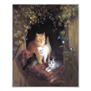 Cat Family and Ivy Leaf by Henriette Ronner-Knip Photo Print
