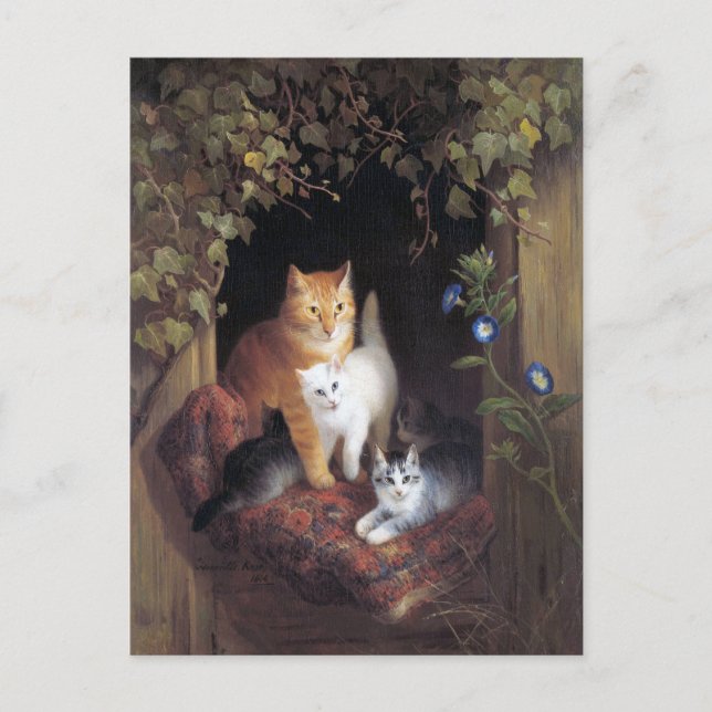 Cat Family and Ivy Leaf by Henriette Ronner-Knip Postcard (Front)