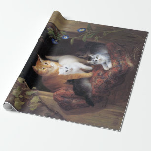Cat Family and Ivy Leaf by Henriette Ronner-Knip Wrapping Paper