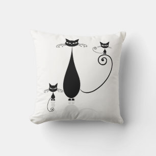 Cat Family  Black Stylized Cats Throw Pillow
