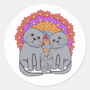 Cat family. classic round sticker