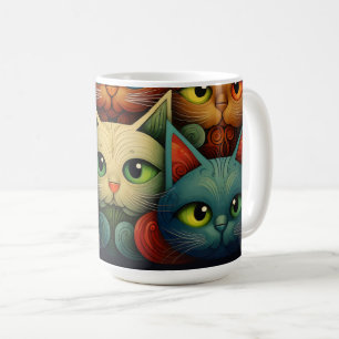 Cat Family Colourful Whimsical 4a Coffee Mug