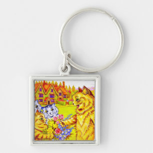 Cat Family in Garden Keychain