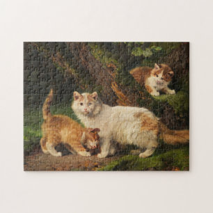 Cat Family Playing Julius Adam the Younger Jigsaw Puzzle