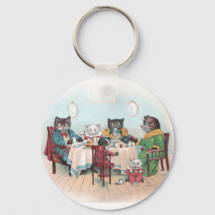 Cat Family Sits Down to Breakfast Keychain