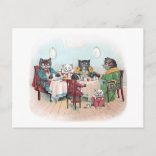 Cat Family Sits Down to Breakfast Postcard