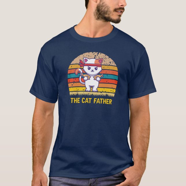  Cat Father Retro Ninja T-Shirt (Front)