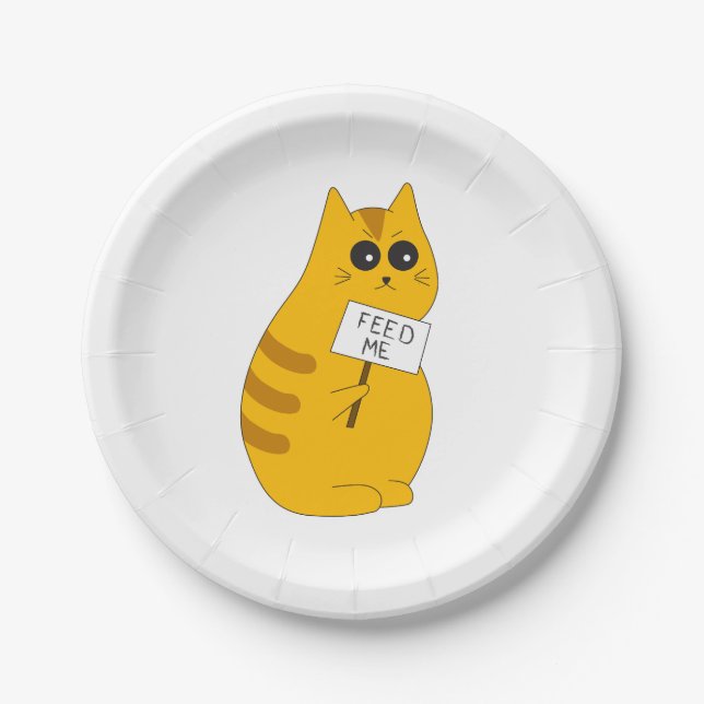 Cat "Feed Me" Paper Plates; Funny Tableware Plate (Front)