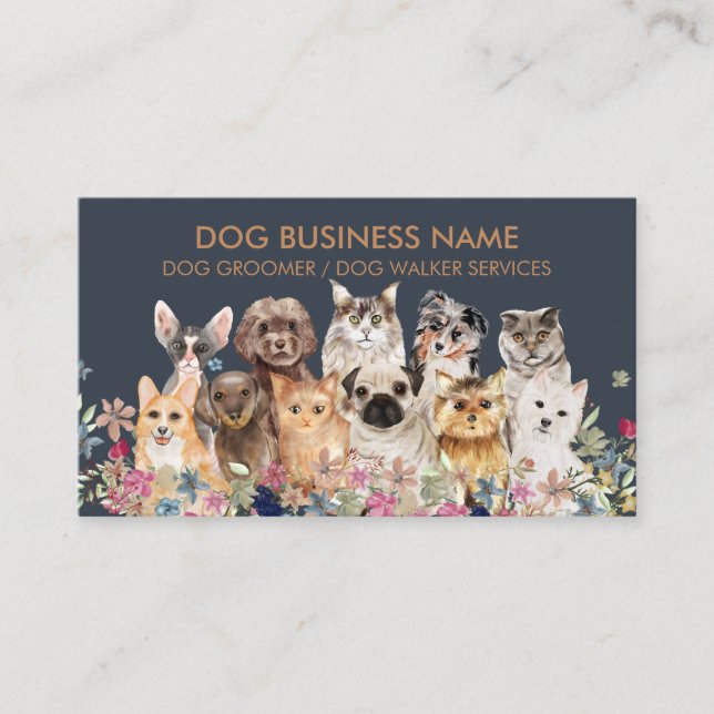 Cat Feeding Dog Potty Visit Business Card (Front)