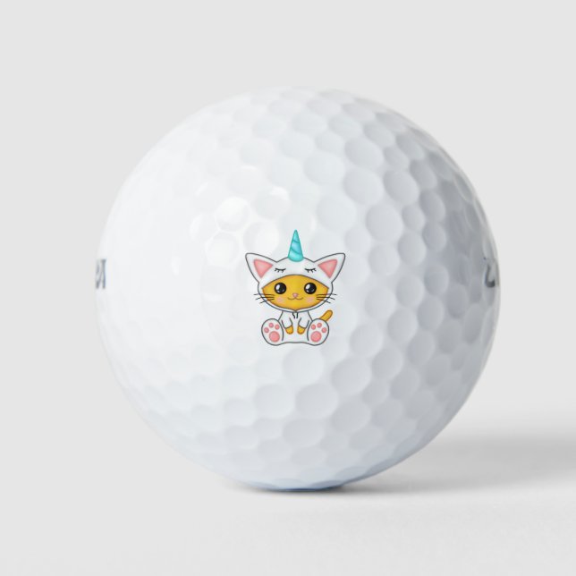 Cat Feline Kitten Kawaii Cartoon Unicorn Whiskers. Golf Balls (Front)