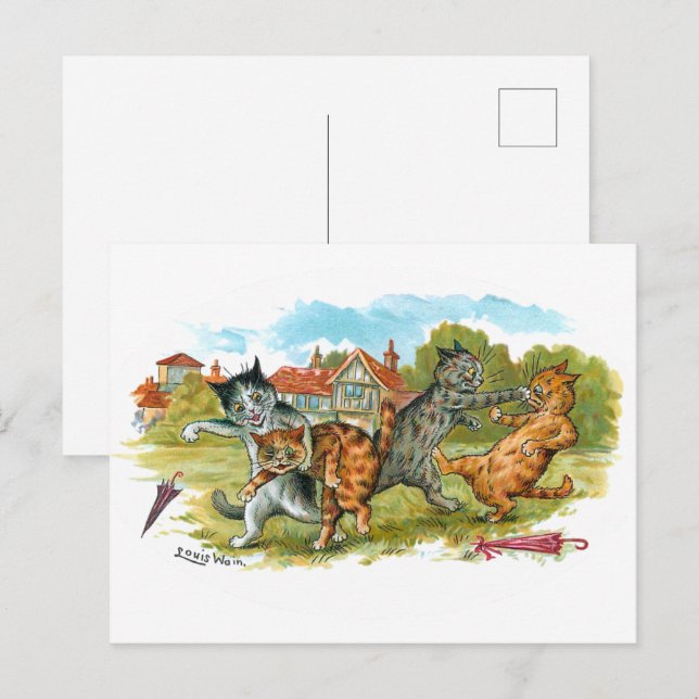 Cat Fight Louis Wain Postcard (Front/Back)