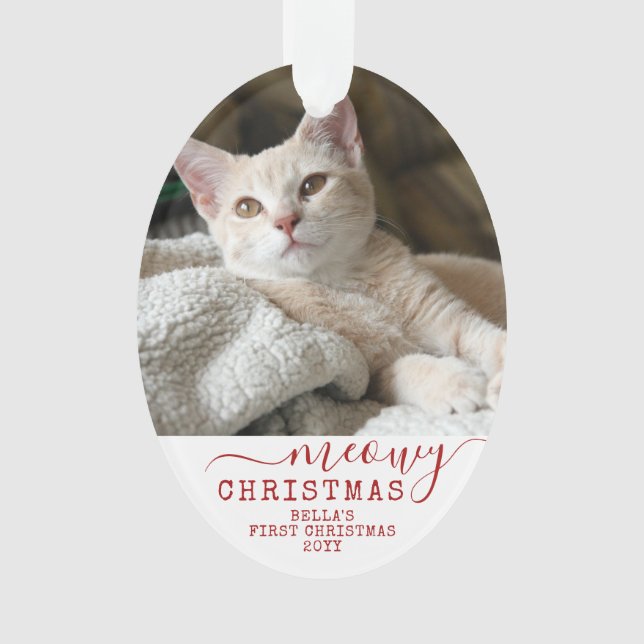 Cat First Christmas Personalized Photo Name Ornament (Front)
