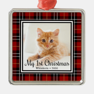 Cat First Christmas Photo Metal Ornament
