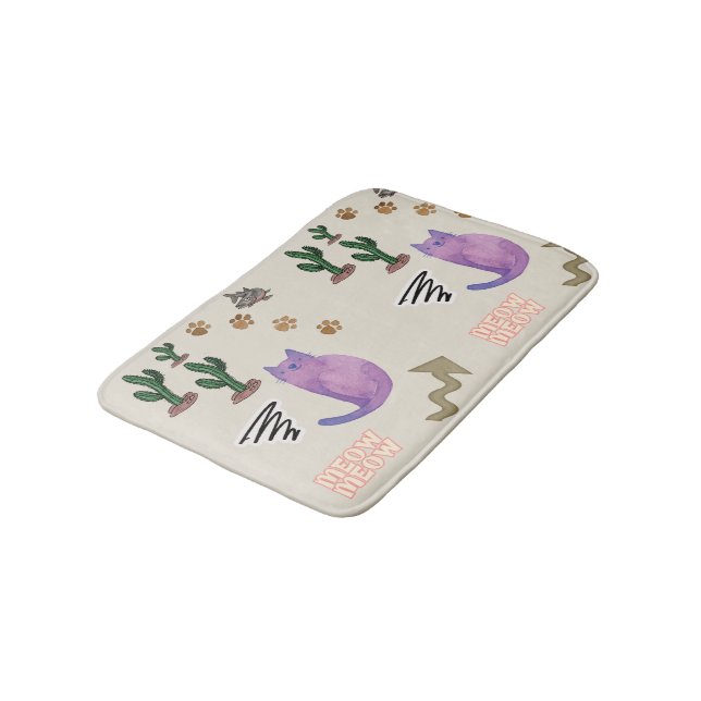 Cat Fish Cactus Paws Meow Shower Mat bathroom (Angled)