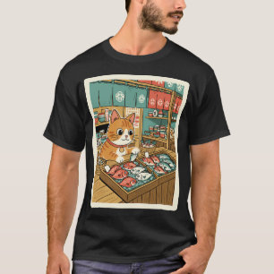 Cat Fish Market Cute Japanese Style T-Shirt