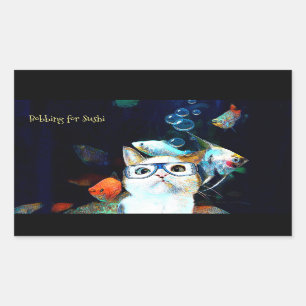 Cat Fish Sushi Humour Funny Rectangle Sticker