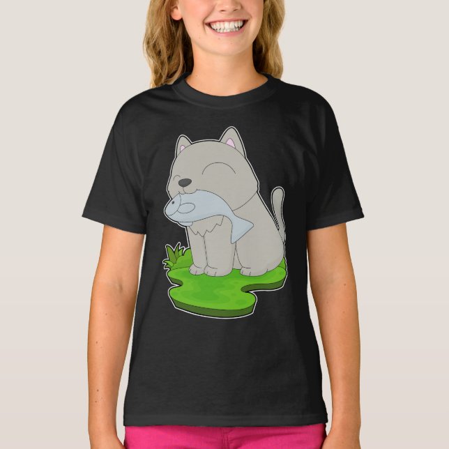 Cat Fisher Fish Fishing T-Shirt (Front)