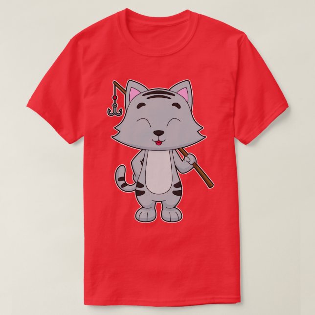 Cat Fishing Fisher Finshing rod T-Shirt (Design Front)