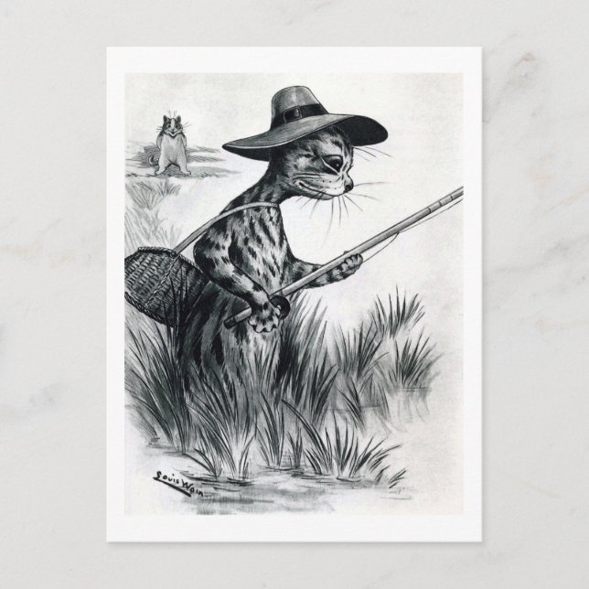 Cat fishing, Louis Wain Postcard (Front)