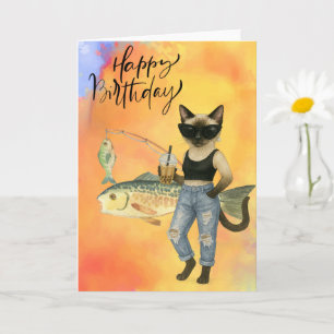 Cat Fishing Lovers Happy Birthday  Card