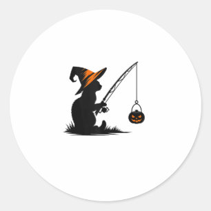 Cat Fishing Pumpkin Halloween Costume Cat Lover Classic Round Sticker