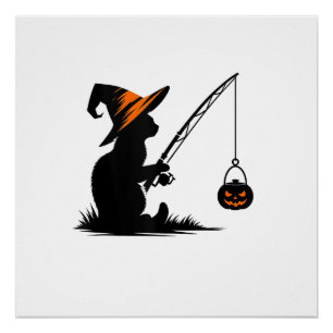 Cat Fishing Pumpkin Halloween Costume Cat Lover Ta Poster
