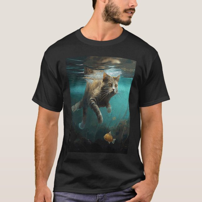 Cat Fishing Underwater T-Shirt (Front)