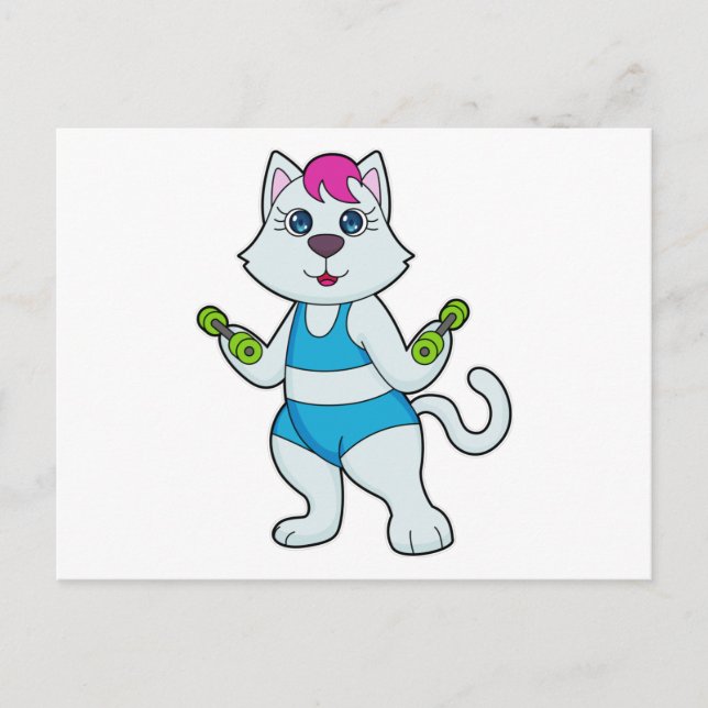 Cat Fitness Dumbbell Postcard (Front)