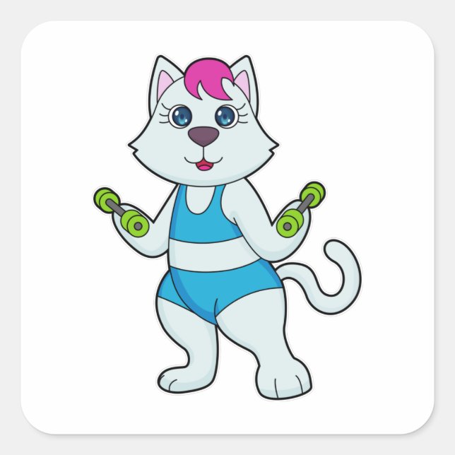 Cat Fitness Dumbbell Square Sticker (Front)