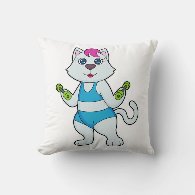 Cat Fitness Dumbbell Throw Pillow (Front)