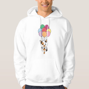 Cat Flies Up With Colourful Balloons Hoodie