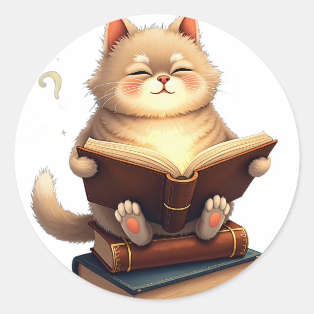 Cat Floating in Space Reading Book Cosmic Constell Classic Round Sticker (Front)