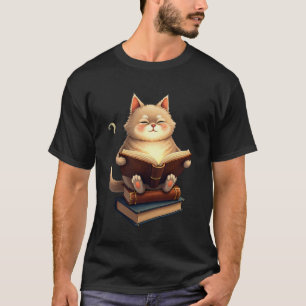 Cat Floating in Space Reading Book Cosmic Constell T-Shirt