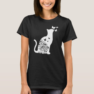 Cat  Floral Butterfly Flowers Women Girls Cat Mom  T-Shirt