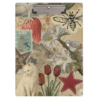 Cat Floral Collage Pattern – Cute Artistic Design Clipboard