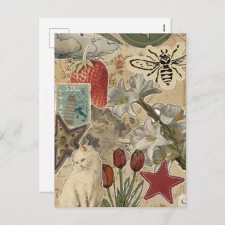 Cat Floral Collage Pattern – Cute Artistic Design Holiday Postcard
