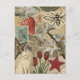 Cat Floral Collage Pattern – Cute Artistic Design Postcard