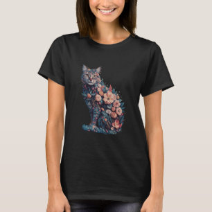 Cat Floral Silhouette Cat Tropical Flower Graphic  T-Shirt