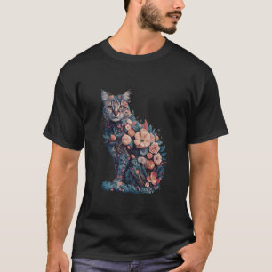 Cat Floral Silhouette Cat Tropical Flower Graphic  T-Shirt