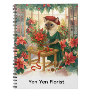 Cat Florist Christmas themed arranging flowers Notebook