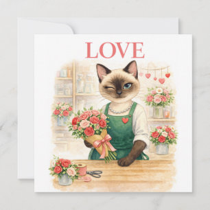 Cat Florist with Love Letter for Lover Holiday Card
