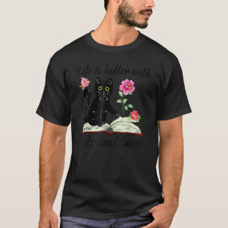 Cat Flower Book   With Cats And Books T-Shirt